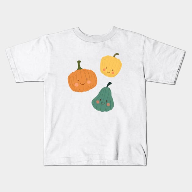 Cute Pumpkins Kids T-Shirt by Gush Art Studio 1